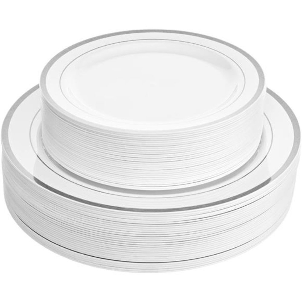 60 Silver Plastic Plates Disposable Heavy Duty Premium Plastic Plates